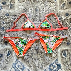 Tropical print neon bikini swim set